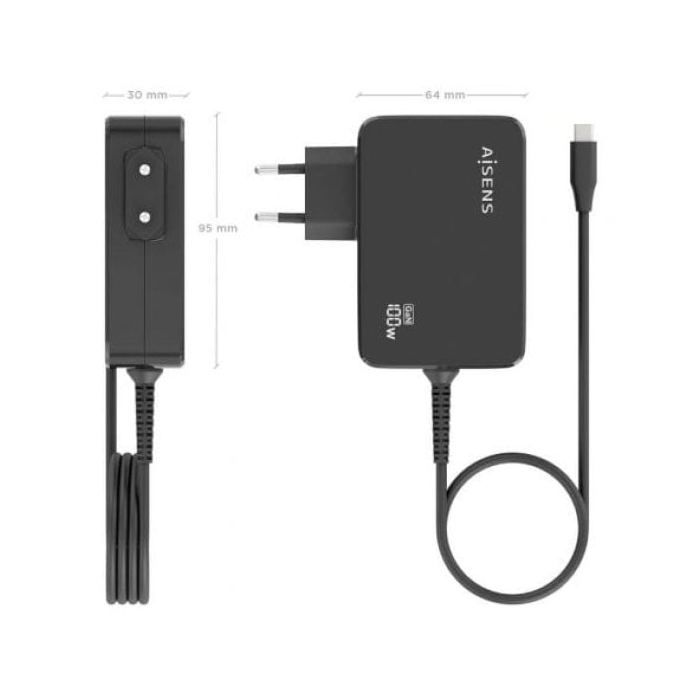 Chargeur GaN 100W USB-C avec câble - Aisens - Noir