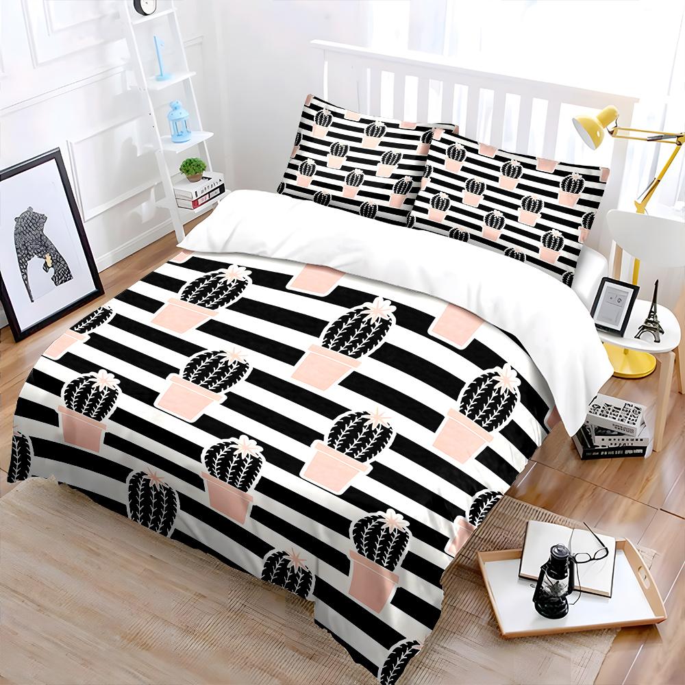 Pink Potted Cactus Pattern Print Soft Comfortable Duvet Cover Bedding Set Included 1*Duvet Cover  2*Pillowcases Luxury Gifts
