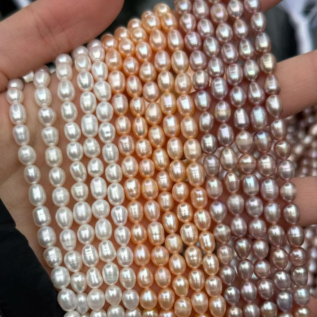 1 Strand Natural Rice Freshwater Pearl Beads 5-6mm Oval White Pearls 36cm for DIY Bracelet Necklace Jewelry Making
