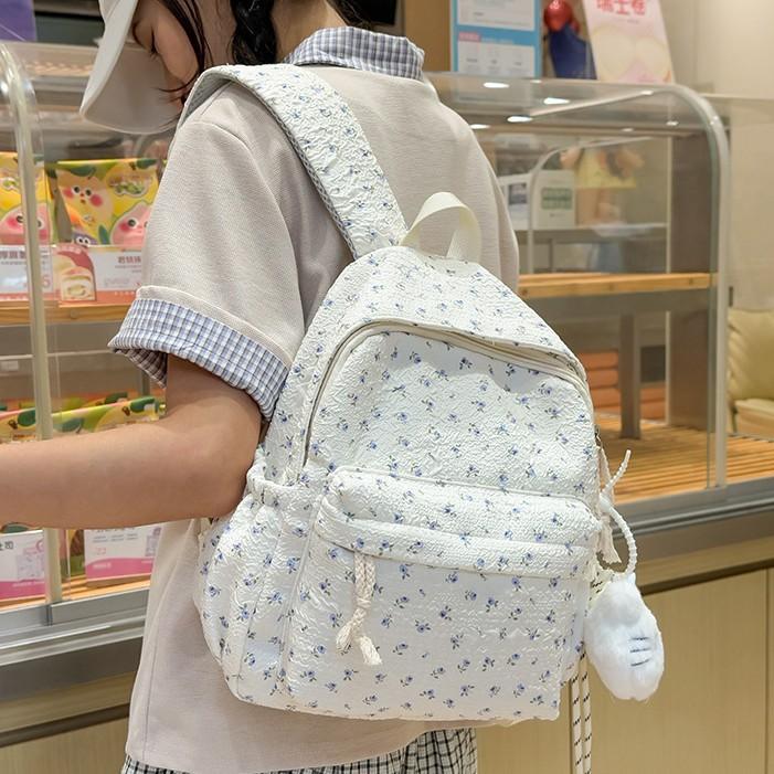 Schoolbag New Japanese Ins Style Literary Floral Schoolbag Women's High Value Fresh and Versatile Backpack Leisure Travel Backpack