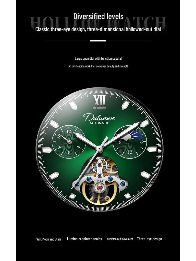 DURRENWEI Men's Blue Balloon Automatic Tourbillon Watch - Waterproof & Luminous