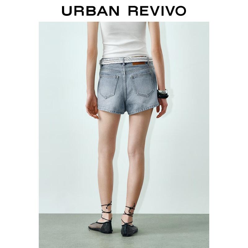 UR 2025 Autumn Women's Retro Casual Woven Belt Denim Shorts