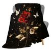 Elegant Red Rose Blanket - Soft Cozy Throw with Gold Accents and Butterflies, Perfect for Home Decor, Unique Romantic Gift