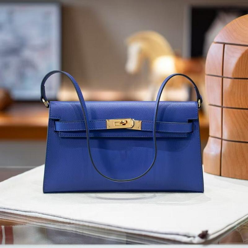 New Leather Women's Bag Goat Pattern Leather Vertical Open Pattern Erin One Shoulder Armpit Bag Long Clutch