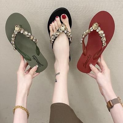 Mode Strass Plateau Zehensandalen Damen Sommer 2025 Neue Mode Koreanische Strand-Slides Lässige Keil Damen Sandalen Sapatos De Mujer