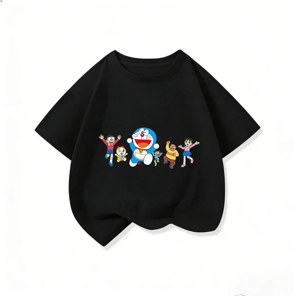 Summer Boys Girls Short Sleeve Tee Kawaii Cartoon Print Cute Street Fashion Wear Doraemon Kids Outfit 314Y