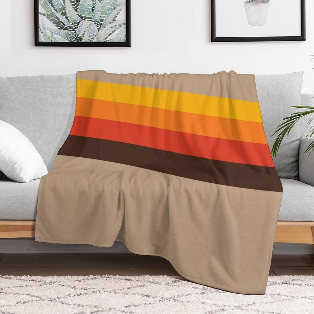 70s 1970 70as Yellow Orange Red Brown Sunset Stripes Throw Blanket Reusable Durable Soft Blanket for All Seasons