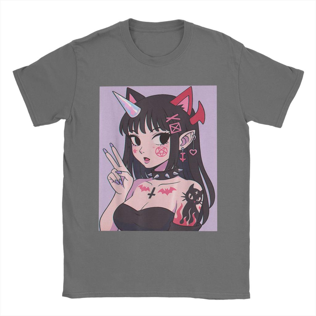 Anime Girl Kawaii Pastel Goth Aesthetic Edgy Satanic Waifu TShirts Unisex Round Collar T Shirts  Short Sleeve Tee Shirt Clothes