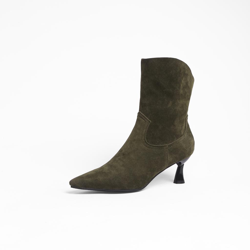 Women's high-heeled short boots spring and autumn pointed-toed thin-heeled simple large-size short boots