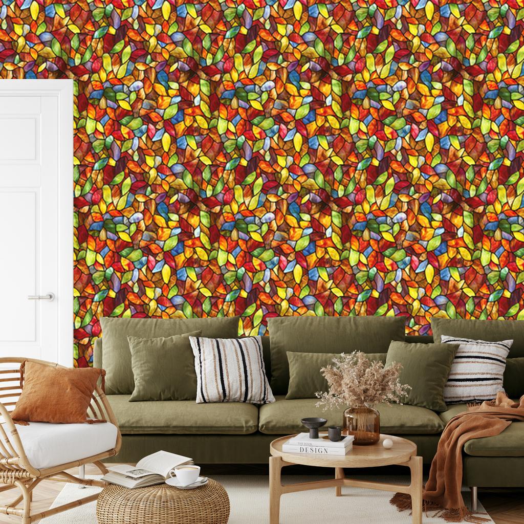 Stained Glass Wallpaper Orange, Gold and Red 50x1000