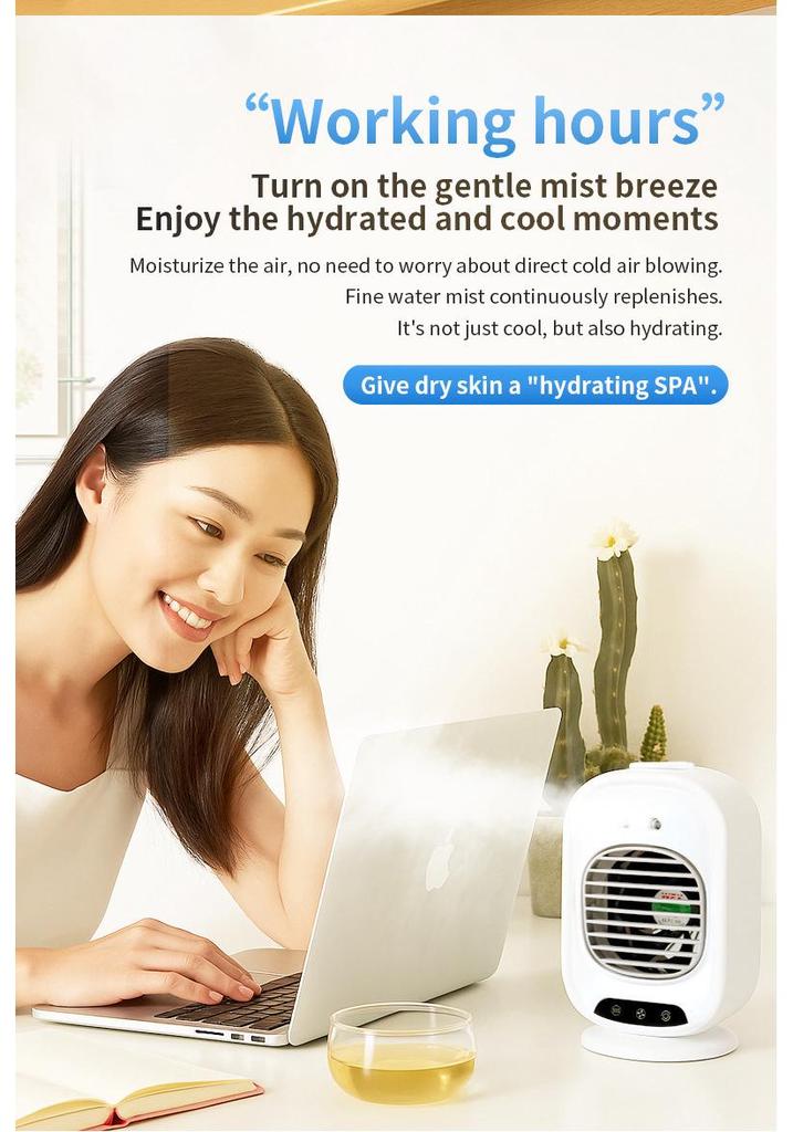 Rechargeable Mini Electric Fan with Spray for Office & Outdoor Use - New Model, Humidifying & Portable for Desk & Students