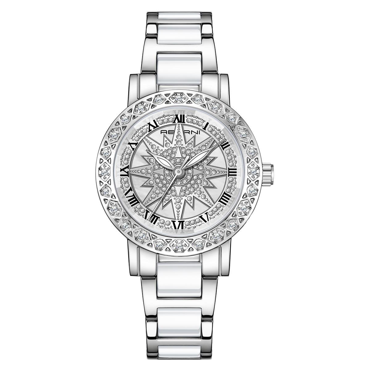 

ABORNI Rotation Dial Women Watches Silver Luxury Ladies Diamond Wrist Watches Waterproof Luminous For Female Clock серебряный/белый