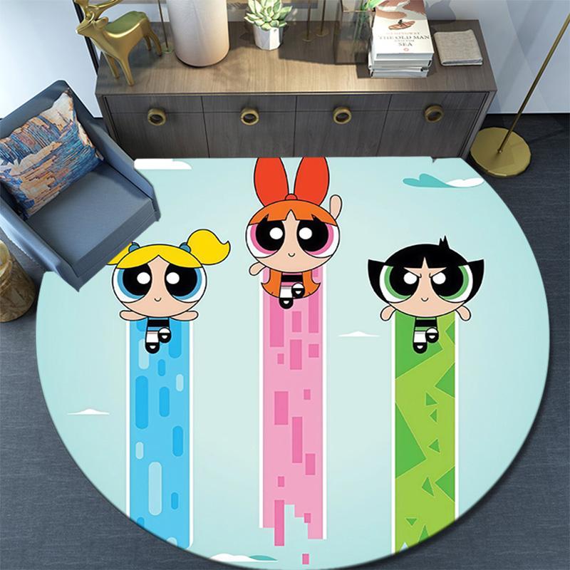 The Powerpuff Girls2 Round Area Rug,Carpet Rug for Living Room Bedroom Sofa Playroom Decor,Non-slip Floor Mat