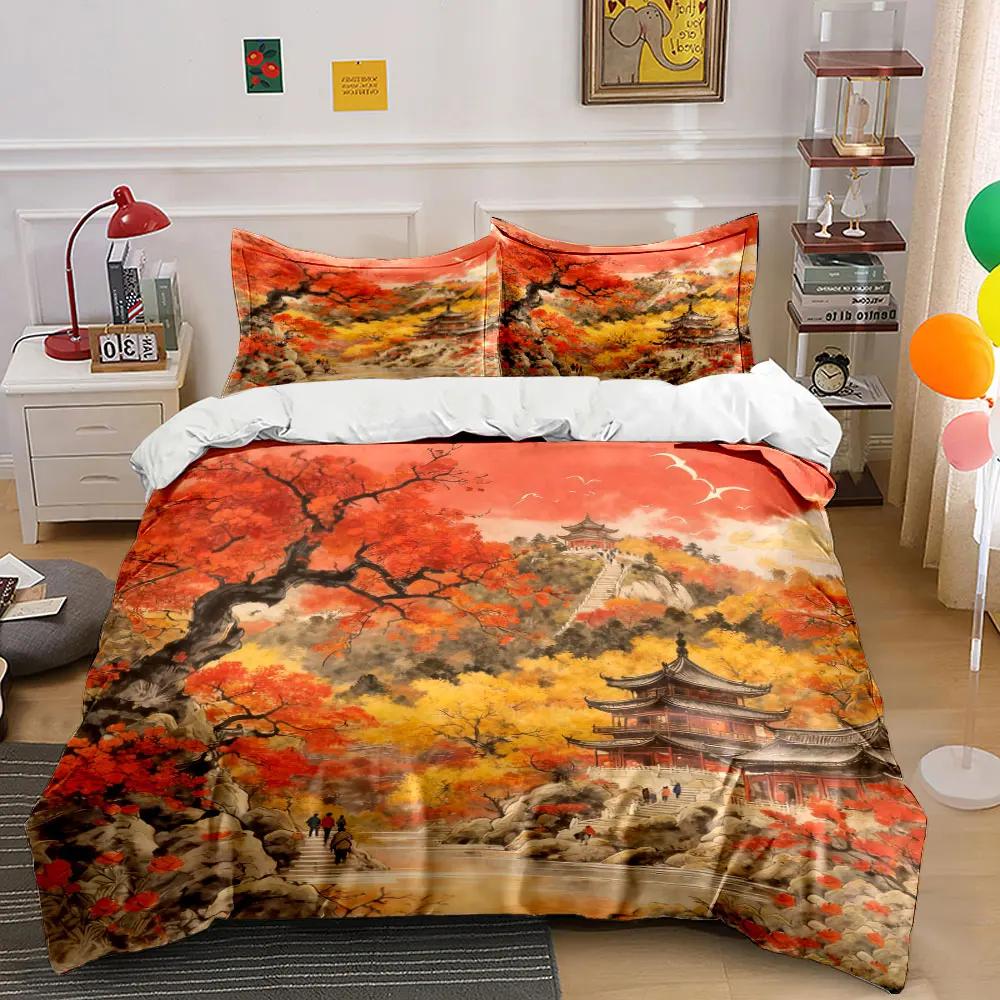 """Herbstlandschaft Chinesisches Kunstwerk Set" Weiche Bequeme Bettbezug Bettwäsche Set Enthalten 1*Bettbezug & 2*Kissenbezüge Geschenk"""