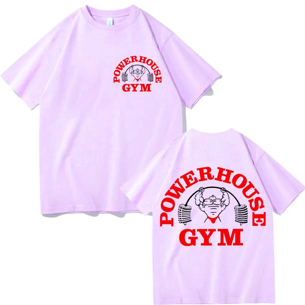 Powerhouse Gym Double Sided Print Tshirt High Street Fashion Trend Short Sleeve T Shirts Men Women Casual Loose Cotton Tshirts