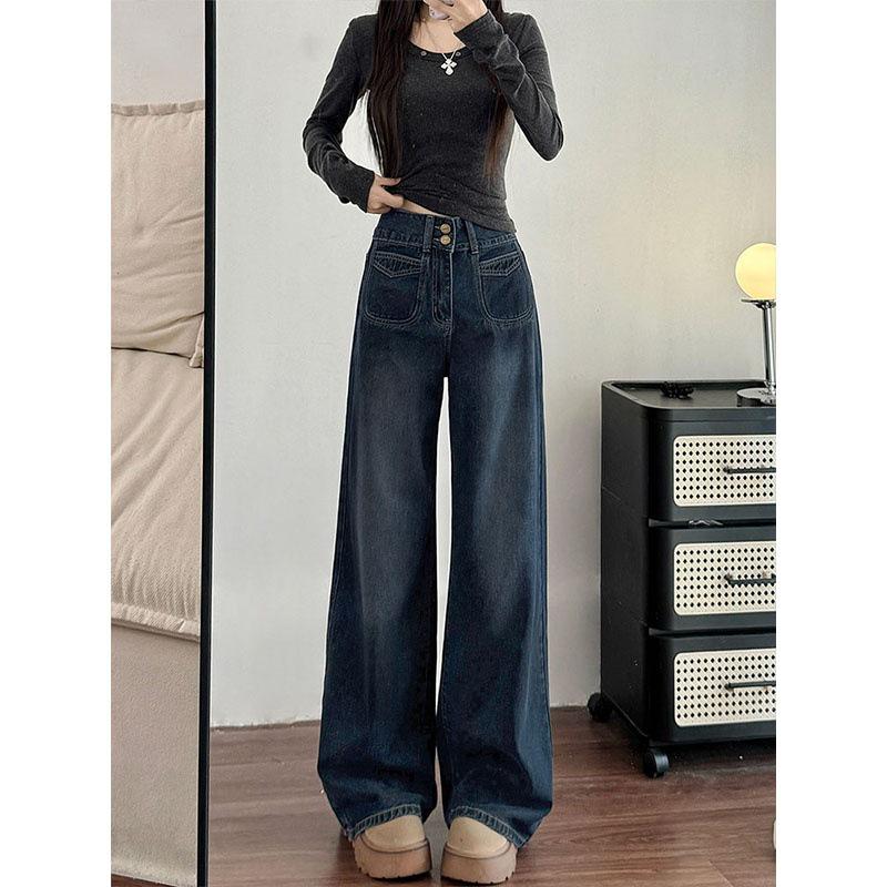 High Waist Retro Wide Leg Jeans for Women - Plus Size & Velvet Lined, Slimming A-Line Pants for Pear Shapes (Autumn/Winter)