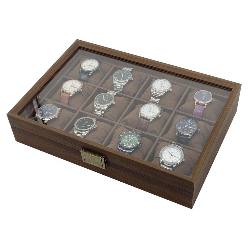 Carbon Fiber Pattern Wood & Silk Cotton 12-Slot Watch Display Box.