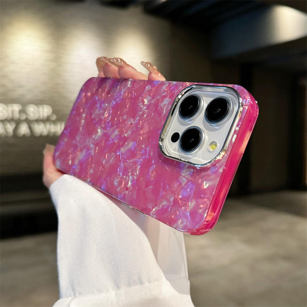 Luxury Aurora Glossy Diamond Shell Pattern Case For iPhone 15 14 13 12 11 Pro Max X XR XS 7 8 Plus SE Laser IMD PC Hard Cover
