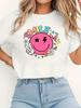 Women's Cute Heart Smile Face Print T-Shirt Casual Short Sleeve Summer Colorful Graphic Tee Short Sleeve Tee Plus Size Colorful
