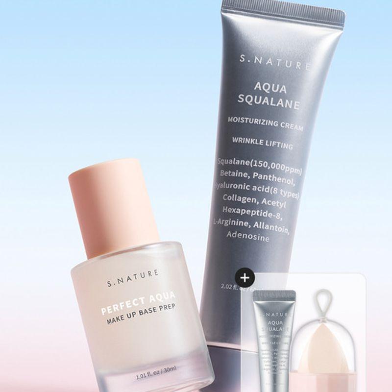 [W Concept Exclusive] Aqua Squalane Moisturizing Cream 60ml & Base Prep 30ml Set (+Moisturizing Cream 30ml + Free Makeup Puff)