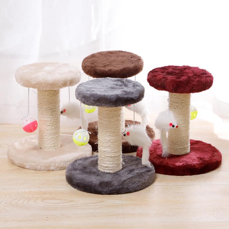 Sisal Cat Tree & Scratching Post: Double-Layer Platform, Wear-Resistant, No Shedding, Entertaining Toy for Bored Kittens.