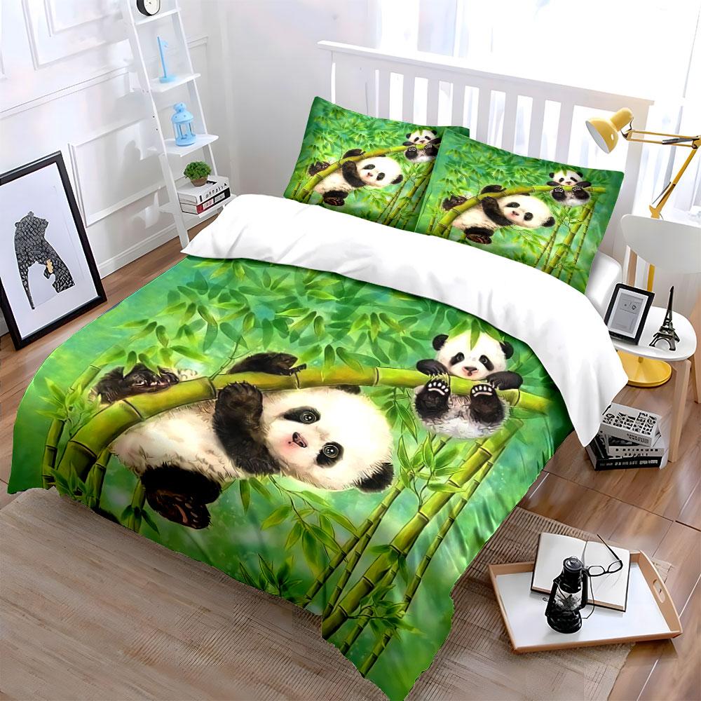 Cute Pandas Playing in Bamboo Bedding Duvet Cover Set Duvet Cover Pillowcases (1*Duvet Cover 2*Pillowcases, without duvet insert)