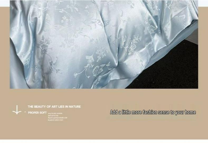 Luxurious Ice Silk Jacquard Duvet Cover Set - Summer Silky Bedding, Light Nude Three-Piece Set.