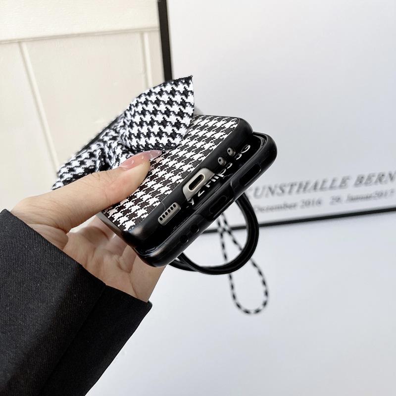 Houndstooth Bow -Knot Case For Samsung Galaxy Z Flip 4 5g 2022 New Fold Leather Phone Cover Anti -Knock Cases For Flip3 Flip 3