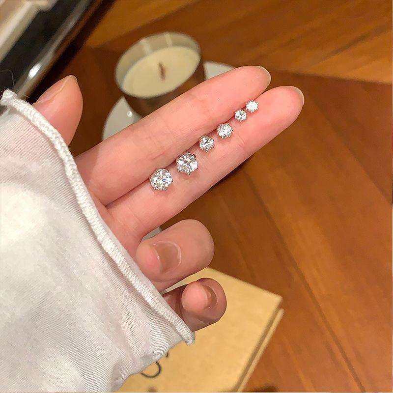 Full-Body S925 Sterling Silver Zircon Ear Studs Women Niche Light Luxury High-Grade Sense Earrings Sleep-Free Earrings