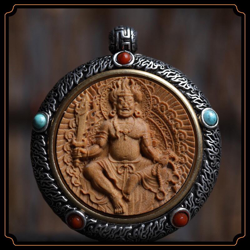 Indian Sandalwood Zodiac Guardian Pendant - Retro Chinese Style Sweater Chain