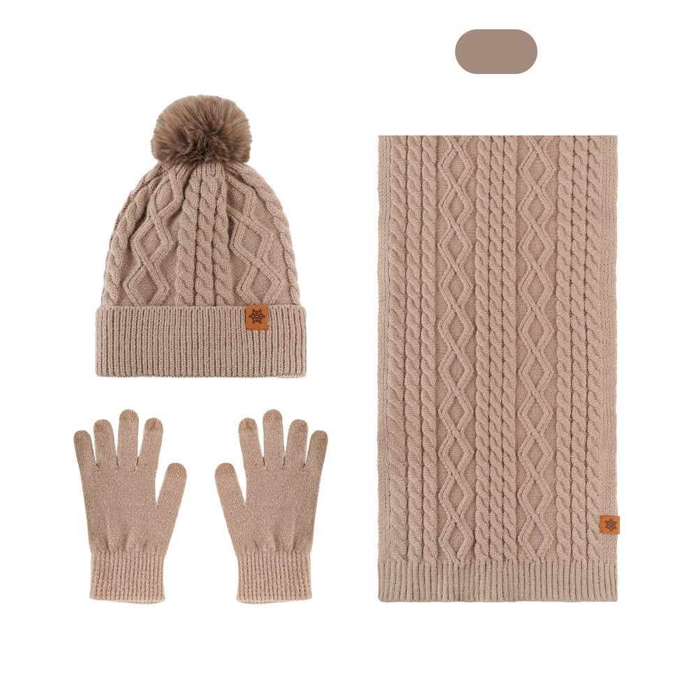 Hat Scarf Gloves Three Piece Set Winter Outdoor Velvet Warm Ear Protection Knitted Hat