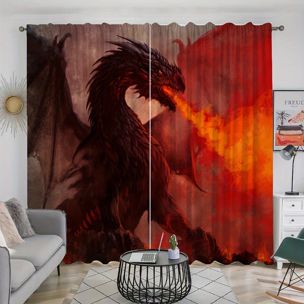 2panels Dragon Print Curtains Rod Pocket Curtain For Restaurants Living Rooms Bedrooms Offices Study Rooms Home Decoration