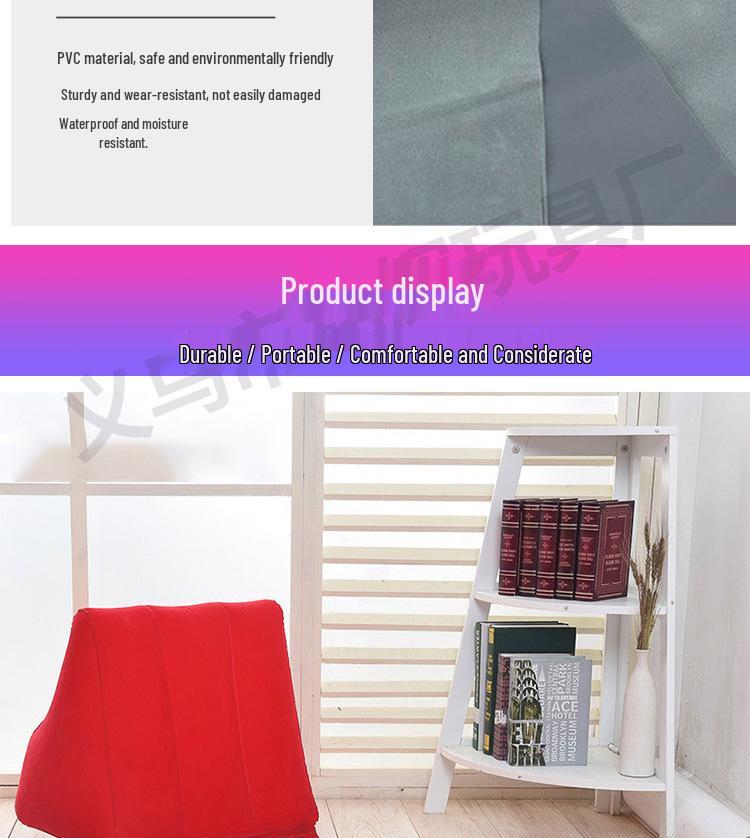 PVC Inflatable Beach Mat with Triangle Back Cushion, Portable & Moisture-Proof, Includes Pillow, Flocking, Folding Design for Single Person Use.