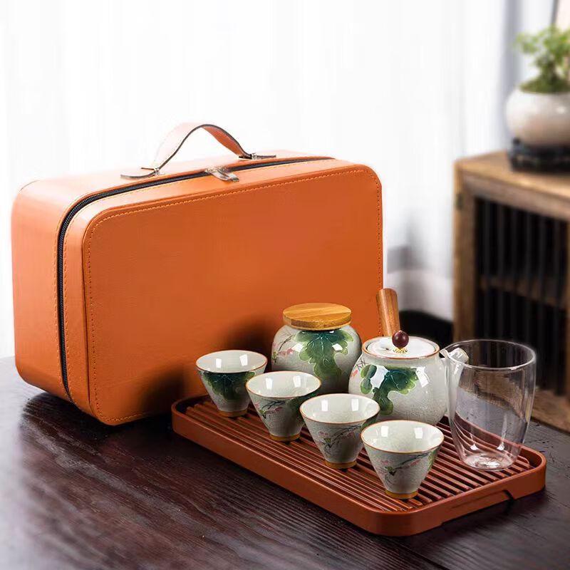 Shangqi Hand-Painted Ge Kiln Portable Tea Set