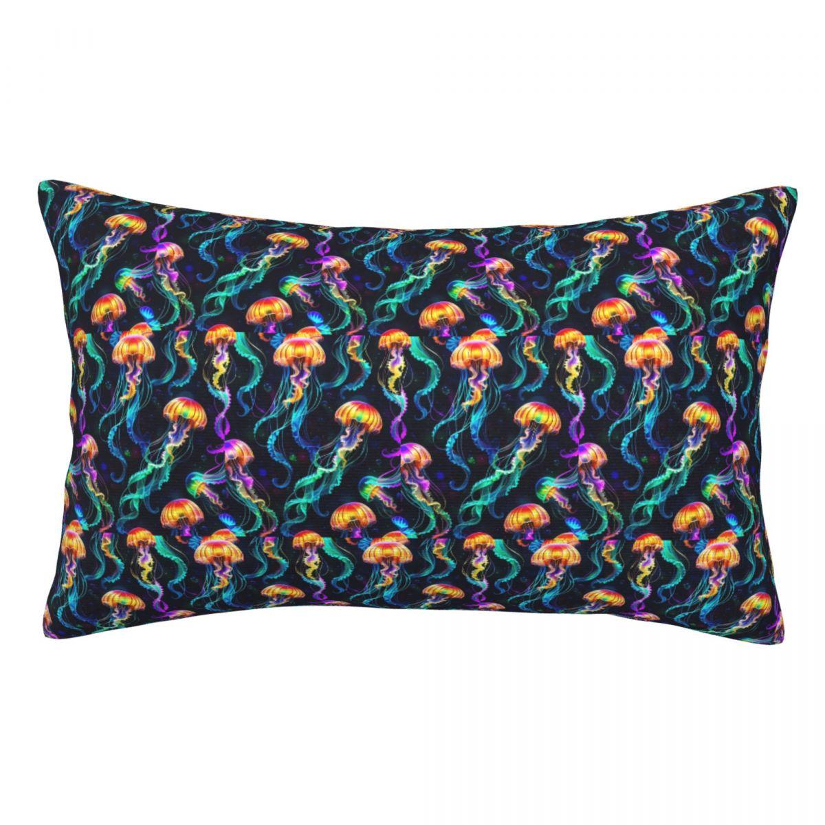Psychedelic Bioluminescent Trippy Jellyfish Rectangle Pillowcase Cushion Cover Decorative Bedroom Bed Home Comfort Throw Pillow 60x40cm