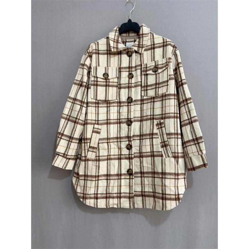 Mevin's Plus Size Women's Clothing Mid Length Long Length Gingham Shirt Jacket Sweatshirt Plaid Shacket