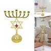 7 Branch Metal Menorah with Cross Pendant Vintage Hanukkah Candlestick Star of David Jewish Candle Holder Stand Ornament