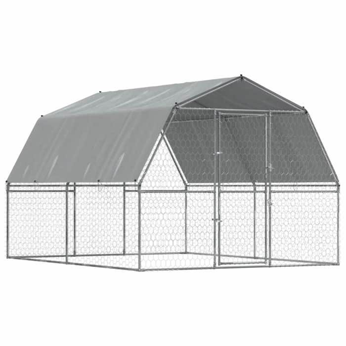 VidaXL Dog Cage with Roof and Door, Dog Playpen, Animal Enclosure, Outdoor Patio Kennel, Silver Steel 3294909