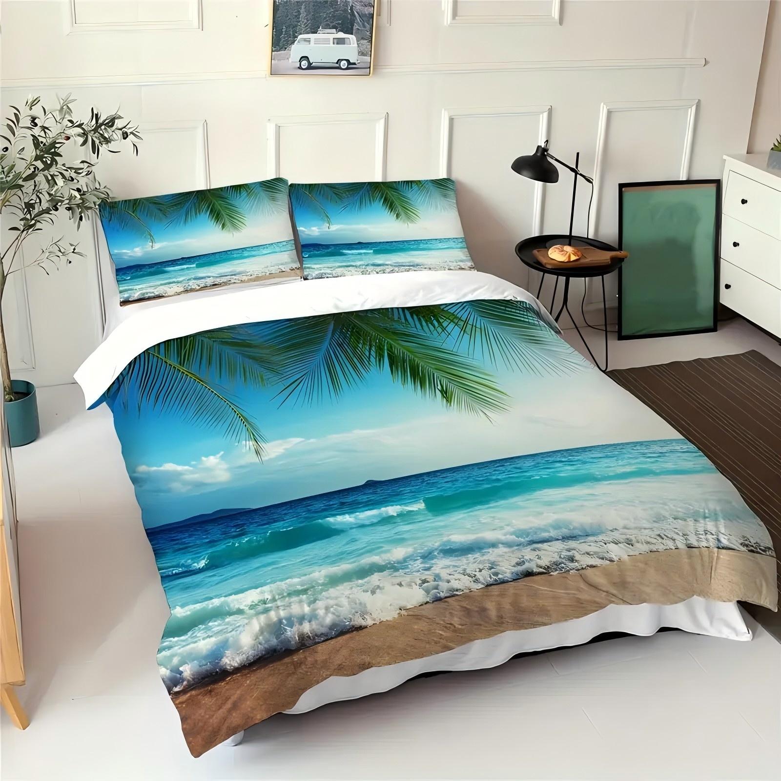 

Ocean Palm Tree Coconut Tree Print Duvet Cover Summer Beach Hawaiian Tropical Style Quilt Cover Soft Comfortable Bedding Cover 135x200cm 2pcs