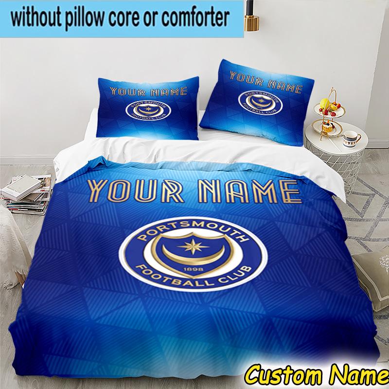 Custom Name Portsmouth Football Club Bedding Set 3PCS Duvet Cover Closure Includes 1 Duvet Cover & 2 Pillowcases for All Seasons Bedroom Decor