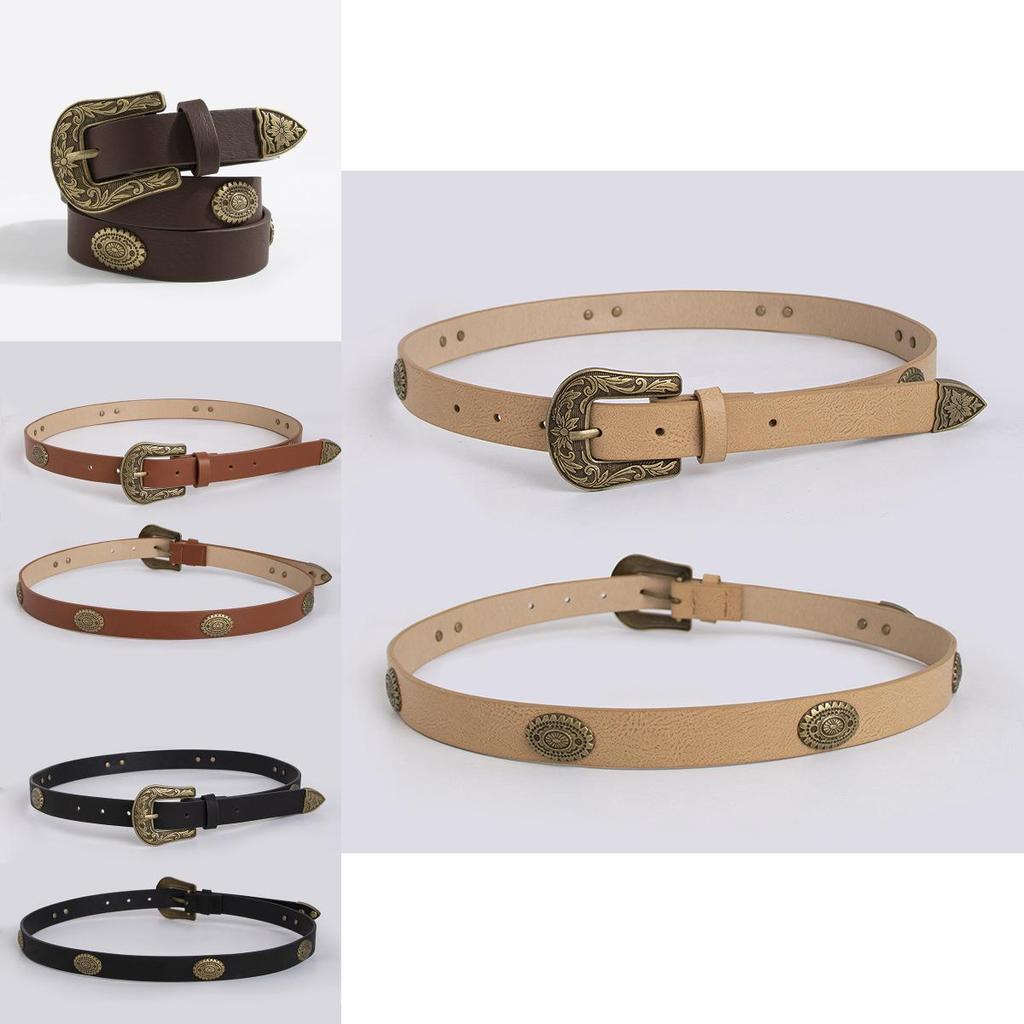 Western Inspired Faux Leather Belt Women Bohemian Style Casual Accessory For Spring