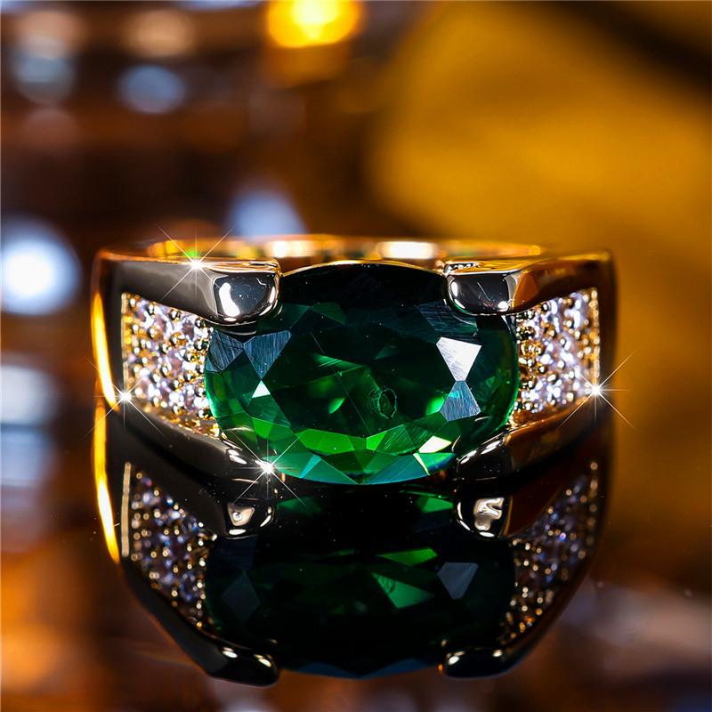 Inele cu Piatră de Zirconiu Verde pentru Bărbați Femei Culoare Aur Galben Trendy Inel de Logodnă Drăguț Bijuterii pentru Mireasă Nuntă Cadou Pentru Femei Bărbați