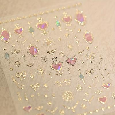 1pc Sweetheart Princess Baroque Nail Stickers Self-Adhesive Reusable Nail Art Decals with Heart, Star & Butterfly Rhinestone Nail Designs