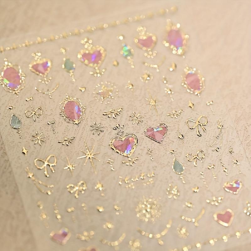 1pc Sweetheart Princess Baroque Nail Stickers Self-Adhesive Reusable Nail Art Decals with Heart, Star & Butterfly Rhinestone Nail Designs