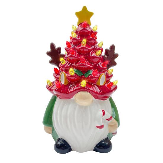 Lighted Christmas Gnome Tree Small Resin Faceless Old Man Christmas Tree Decoration for Holiday