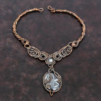 Pinolith Jasper Necklace Copper Wire Wrapped Necklace Rainbow Moonstone Necklace Handmade Real Gemstone Necklace Copper Jewelry Gift For Mom