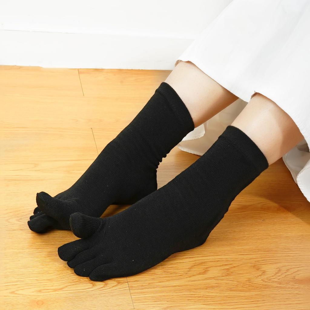 Yazon Black Perfect for and Breathable Stylish Socks with Split Warm and Casual Compression Crew Medium Sizes Set Women's Five-Toe Socks, Spring,