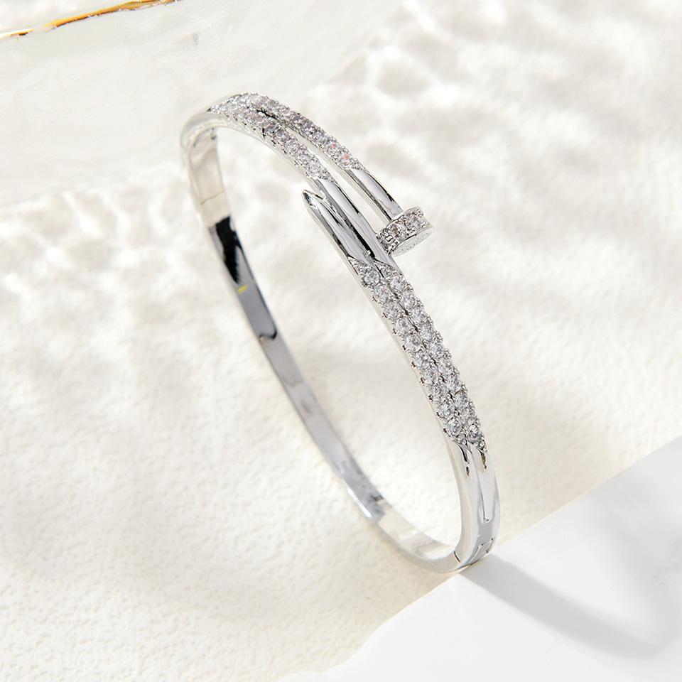 Minimalist Style Nail Full Spring Opening and Closing Thin Bracelet One Size(16-22CM)