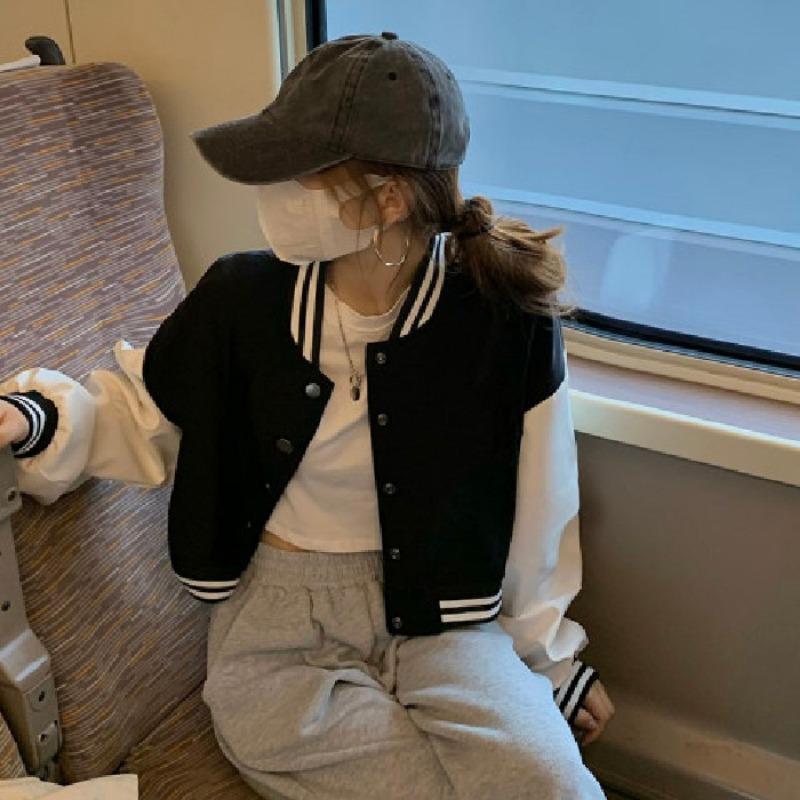 

Контрастная бейсбольная куртка женская новая осенняя дизайнерская ниша свободные повседневные студенческие топы женская модная M