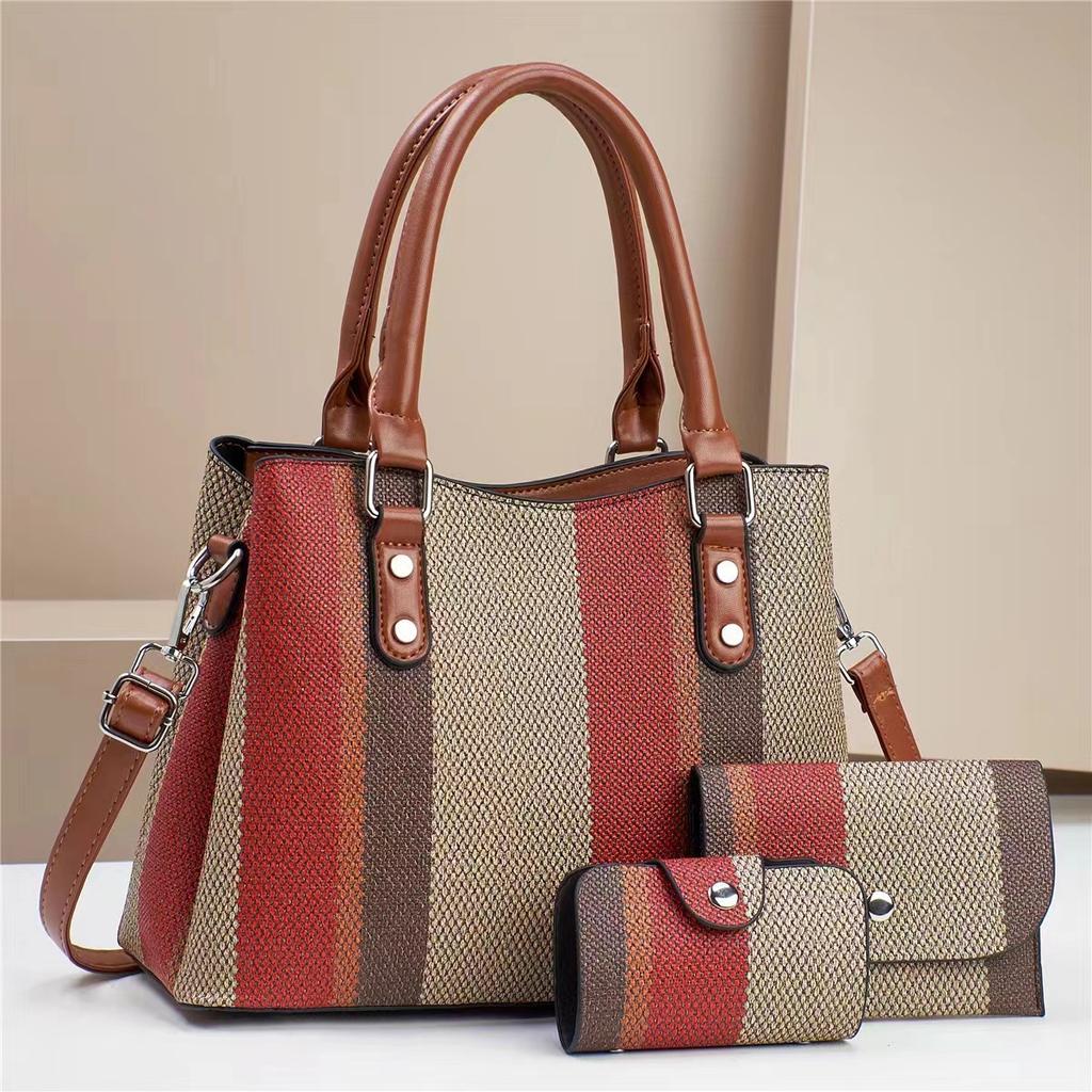 New Design Female Contrast Color Canvas Bag Style Women's Handbag Women's Atmosphere All-in-one Large Size Capacity Crossbody Bag